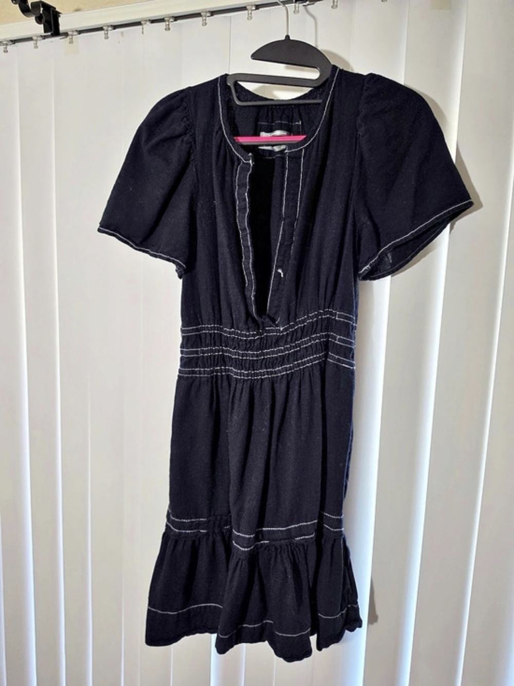 Anthropologie Black Cotton Mini Dress Size XS Like New